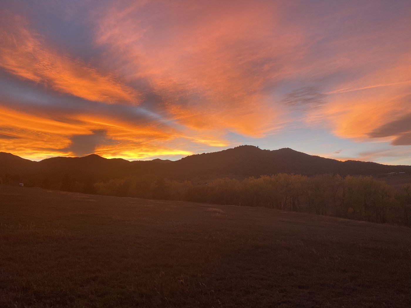 Sunset over the Colorado mountains at Polly's home